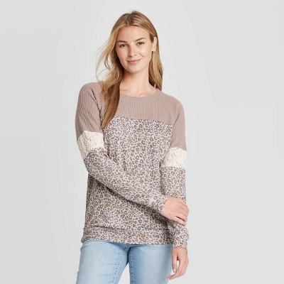 Women's Leopard Print Raglan Long Sleeve Blouse - Knox Rose™ Light Brown M | Target