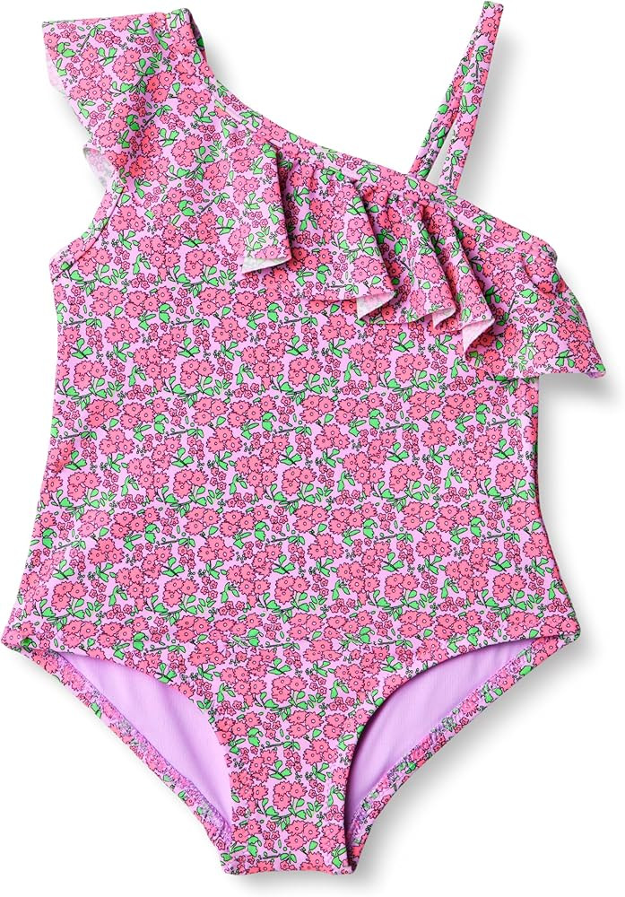 Amazon Essentials Girls and Toddlers' Asymmetric Frill One-Piece Swimsuit | Amazon (US)