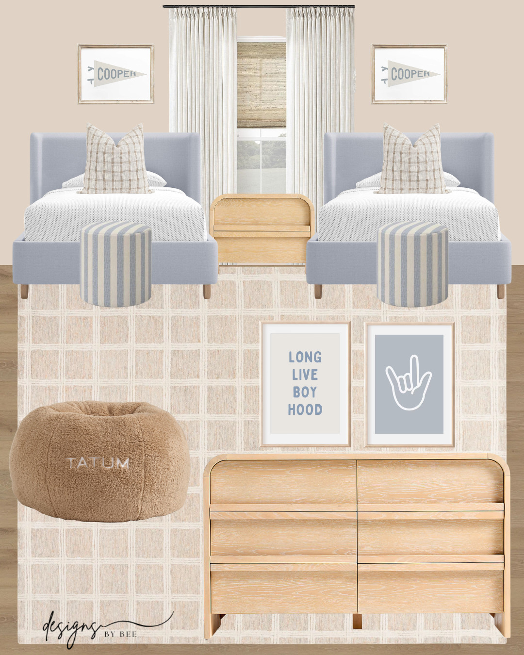 boys bedroom ideas, shared boys room, twin beds, light blue bedroom, organic modern home, southern traditional decor, grandmillennial style, studio mcgee style, boys room decor, kids bedroom design, neutral plaid rug, light oak dresser, children room styling 

 #LTKKids