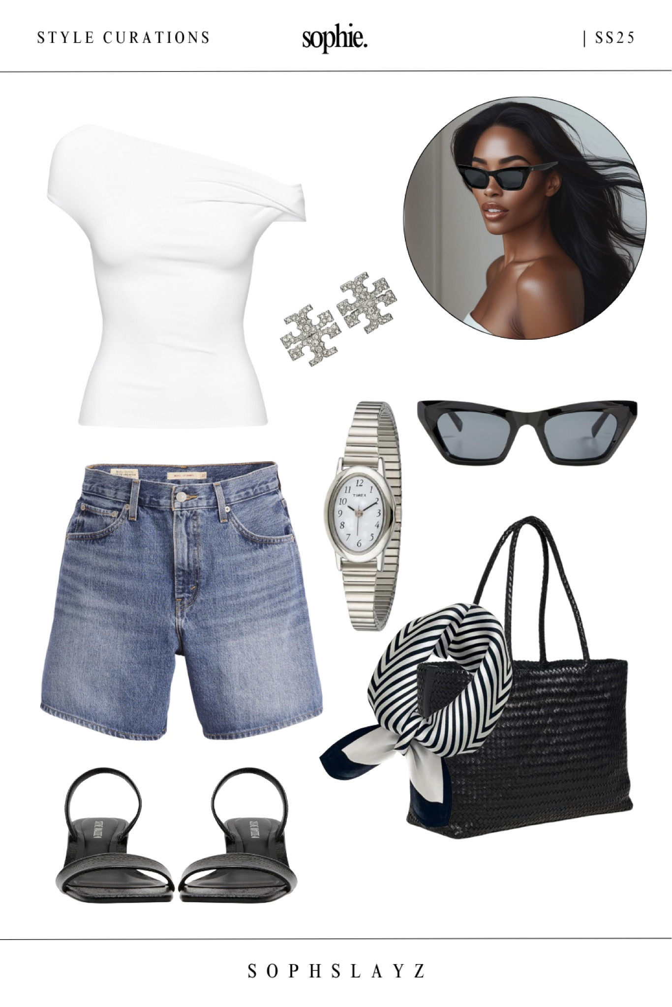 Off-duty but on-point.
This look from my SS25 summer capsule wardrobe pairs a white off-shoulder top with high-rise denim shorts, black strappy sandals, and a woven black tote—accented with a striped silk scarf and vintage-style silver watch.
Perfect for: beach town strolls, Saturday markets, or rooftop brunch. Full SS25 Capsule Wardrobe collection linked on my profile 

#LTKSummerEdit #LTKStyleTip #LTKItBag