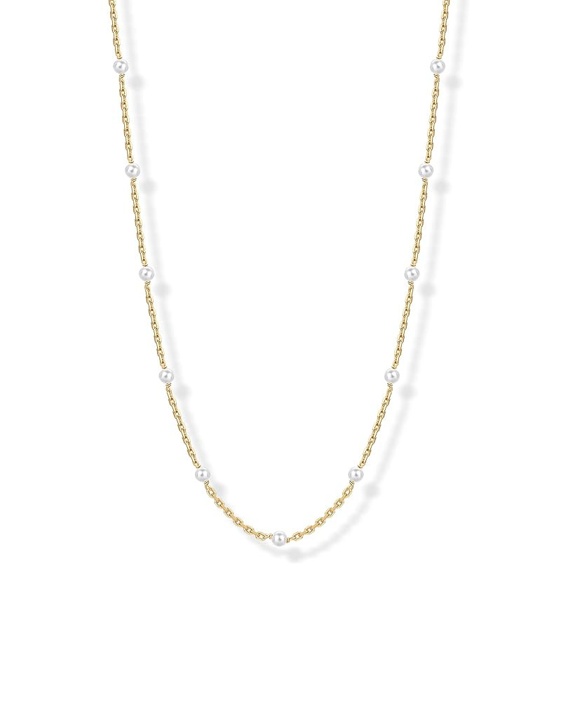 PAVOI 14K-18K Gold Plated Dainty Pearl Necklaces for Women - Station Beaded Choker Paperclip Chai... | Amazon (US)