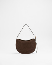 Premium Suede Leather Crescent Shoulder Bag - Chocolate | Target AU