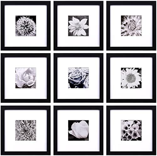 Yaetm 8x8 Picture Frames Black Set of 9, Square Photo Frame Displays 4x4 with Mat or 8x8 without Mat | Amazon (US)