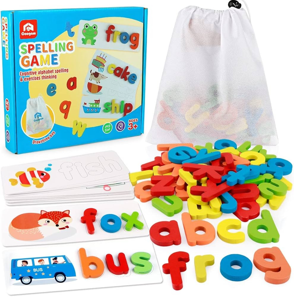 Coogam Read Spelling Learning Toy, Wooden Alphabet Flash Cards Matching Sight Words ABC Letters R... | Amazon (US)