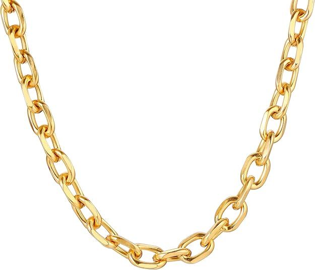 Gamtic Gold Plated Stainless Steel Chunky Oversized Rolo Cable Link Thick Big Chain Necklace for ... | Amazon (US)