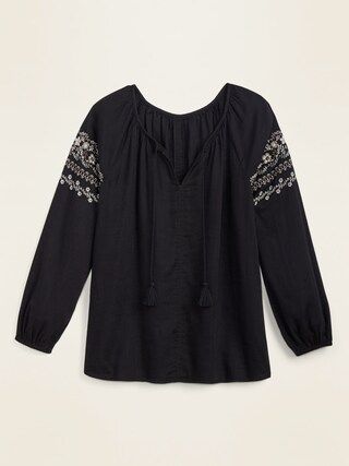 Embroidered Tie-Neck Boho Blouse for Women | Old Navy (US)