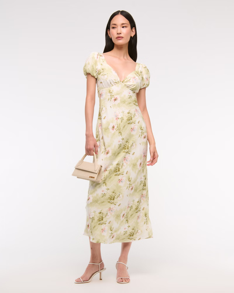 Women's Puff Sleeve Midi Dress | Women's Dresses & Jumpsuits | Abercrombie.com | Abercrombie & Fitch (US)