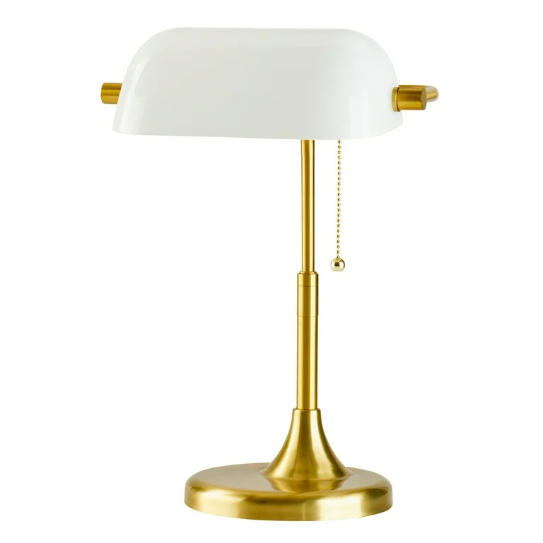Better Homes & Gardens 19" Gold/White Modern Glass Banker Desk Lamp | Walmart (US)