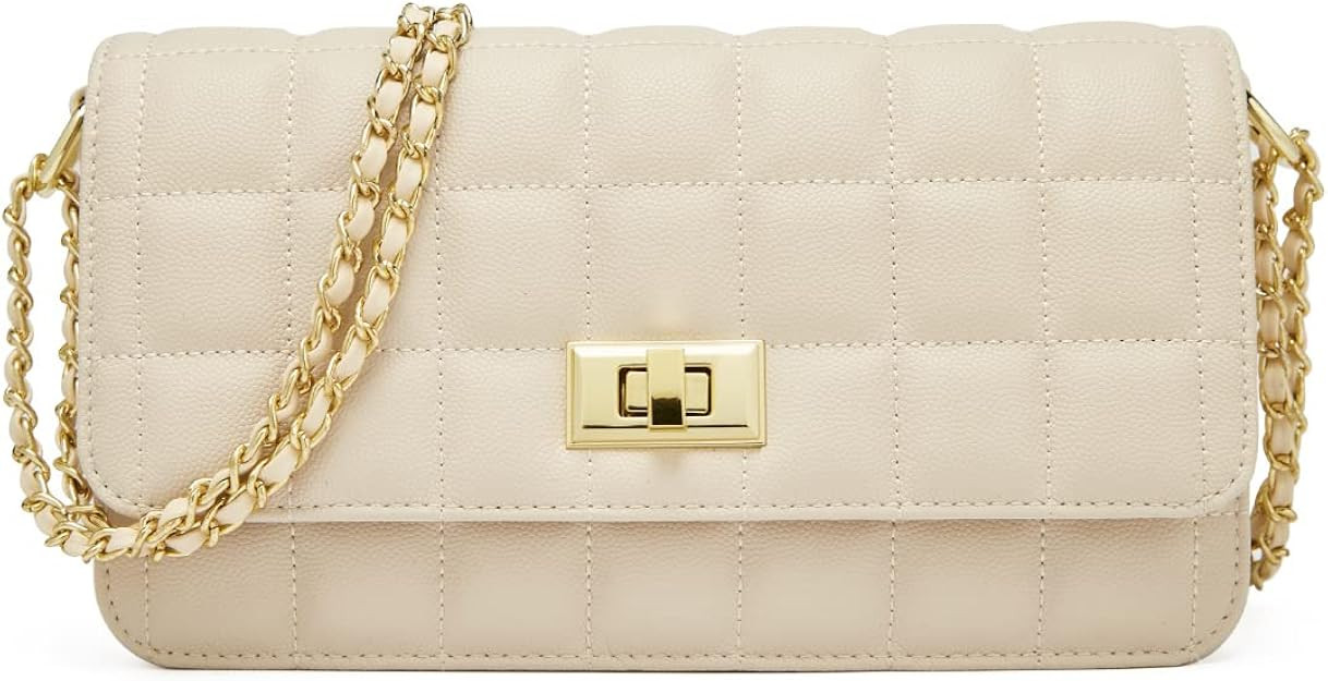 LAORENTOU Cowhide Shoulder Bag for Women Leather Quilted Purses Crossbody Handbag With Chain Stra... | Amazon (US)