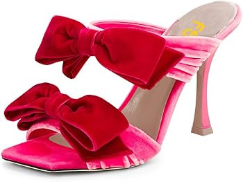 FSJ Women Sexy Two Bows Open Toe Mules Stiletto High Heel Slip On Party Evening Prom Dress Slides... | Amazon (US)