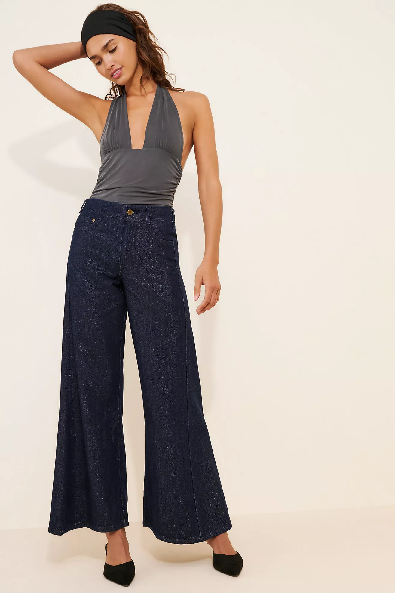 Pilcro The Adi Sparkle Pull-On Mid-Rise Flare Jeans | Anthropologie (US)