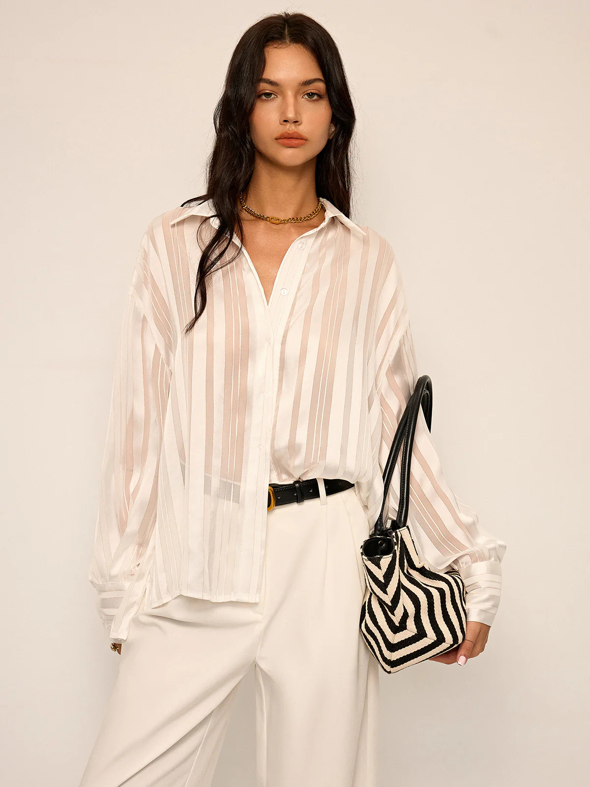 Sheer Striped Long-Sleeve Shirt | Commense