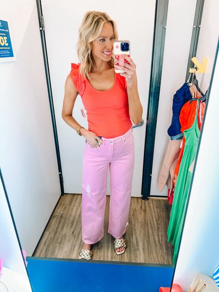 The most fun pink pants from my Old Navy try on! 

Wide leg pants / spring outfit / summer outfit / ruffle top / classic style 

#LTKfindsunder50 #LTKfindsunder100