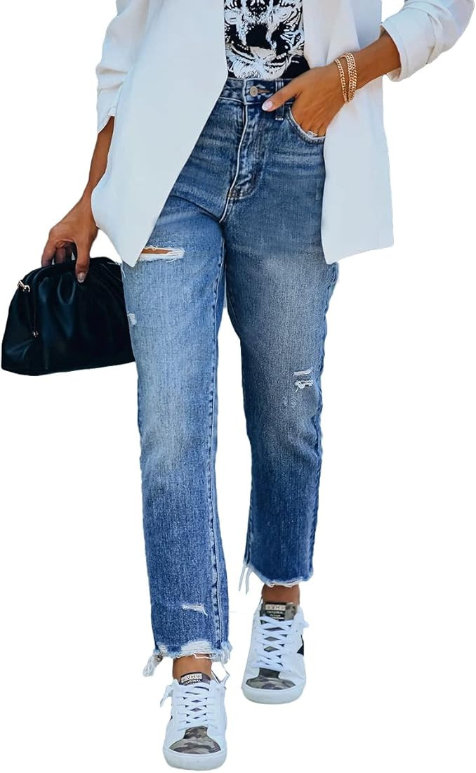 Lesore Womens High Waist Stretch Distressed Jeans Destroyed Denim Pants | Amazon (US)