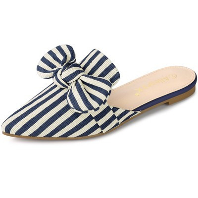 Allegra K Women's Pointed Toe Slip-on Flat Stripe Bow Decor Slides Mules 6 Dark Blue | Target
