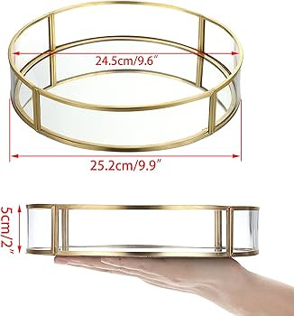 ELLDOO Gold Round Glass Decorative Tray, 9.9inch Metal Mirrored Jewelry Tray, Makeup Perfume Orga... | Amazon (US)