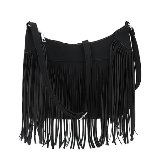 Lightolife Faux Suede Fringe Crossbody Bag Western Bohemian Purses and Handbags for Women, Black | Amazon (US)