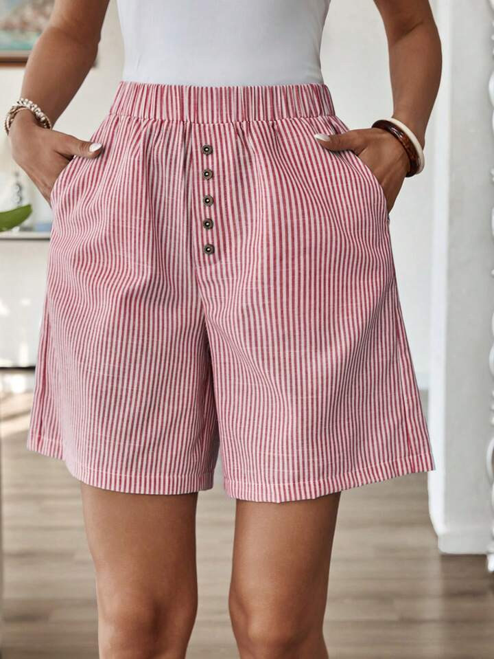 EMERY ROSE Bermuda Shorts, Solid Color, Side Pockets, Loose, Mid-Rise, Knee Length, Fashion Essential | SHEIN