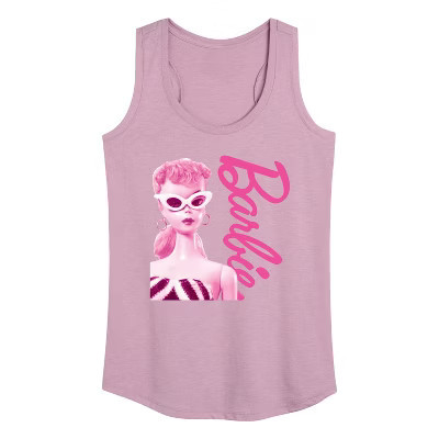 Women's Barbie Pink Doll Closeup Graphic Racerback Tank - Heather Orchid - Small | Target