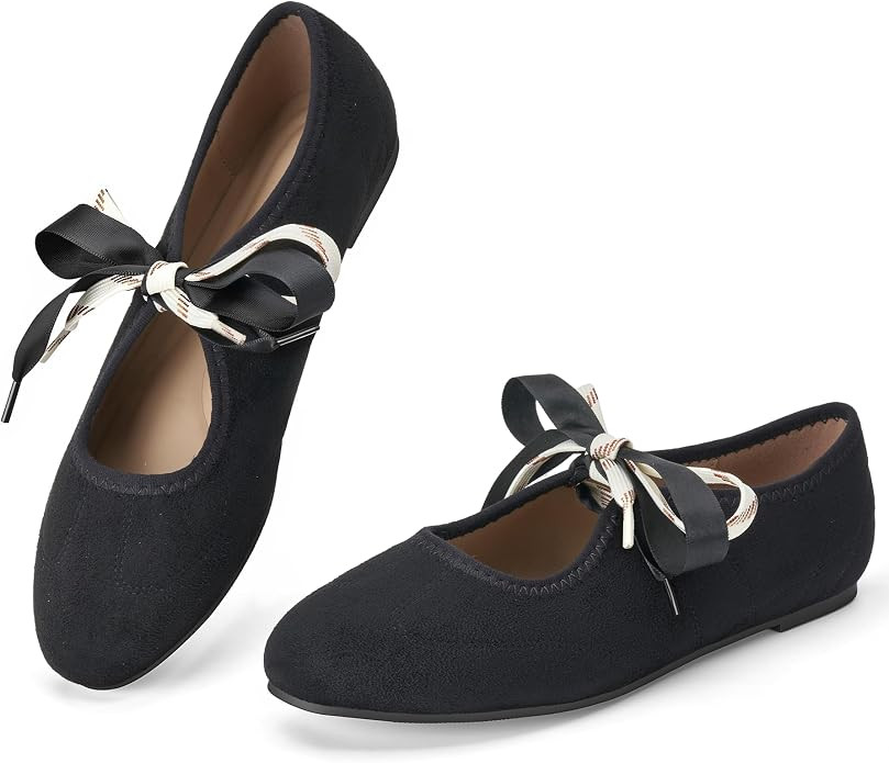 Trary Sorise Ballet Flats Mary Jane Shoes Women Ballerina Flat with Bow | Suede Ballerina Arch Su... | Amazon (US)