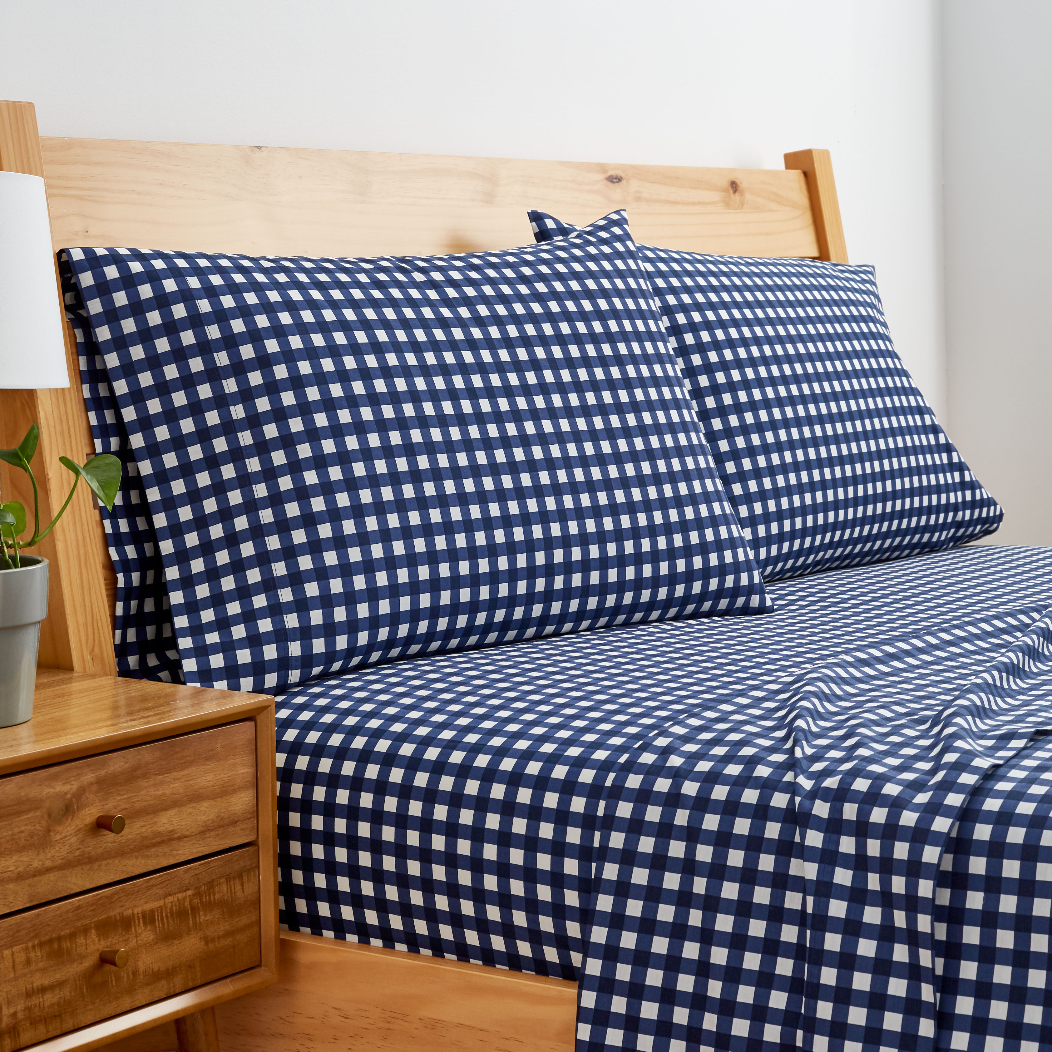 Gap Home Gingham Organic Cotton Blend Sheet Set, Twin, Navy, 3-Pieces | Walmart (US)