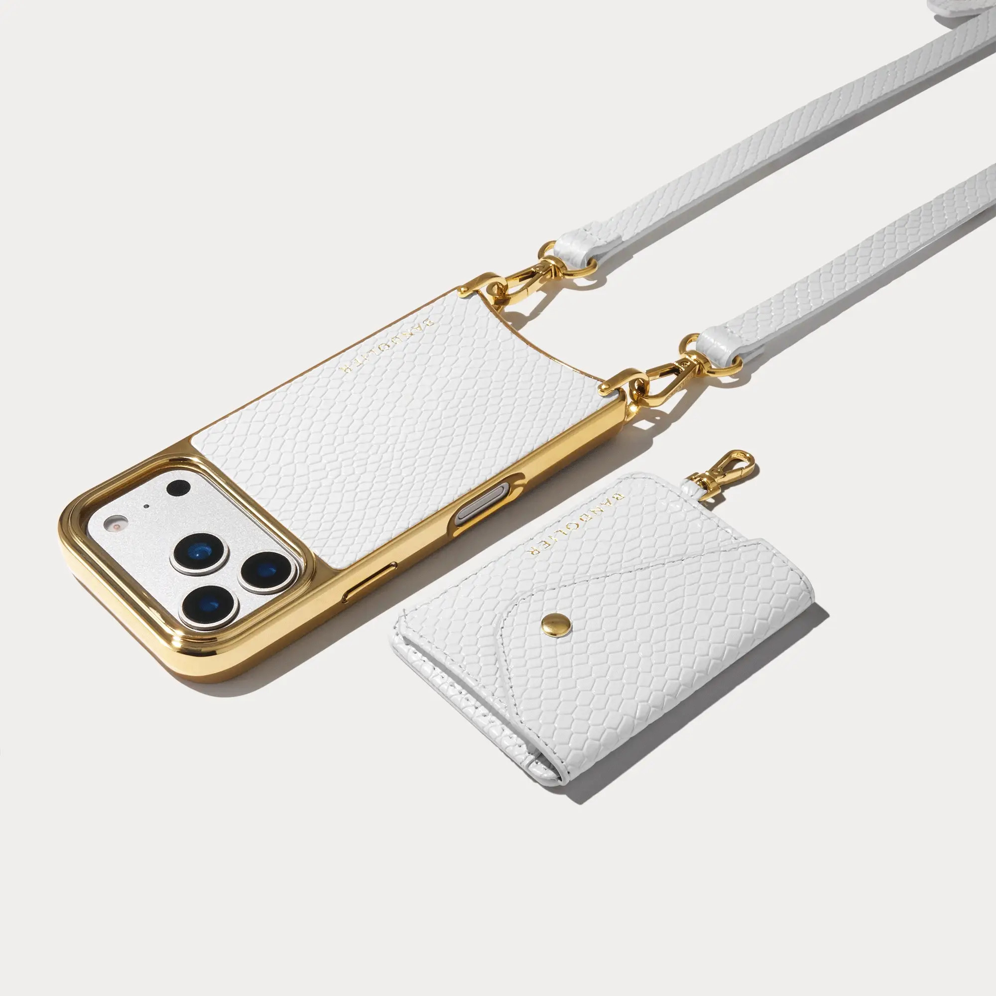 Remi Chrome Magnet Wallet Crossbody Phone Case - White Snake/Gold | Bandolier