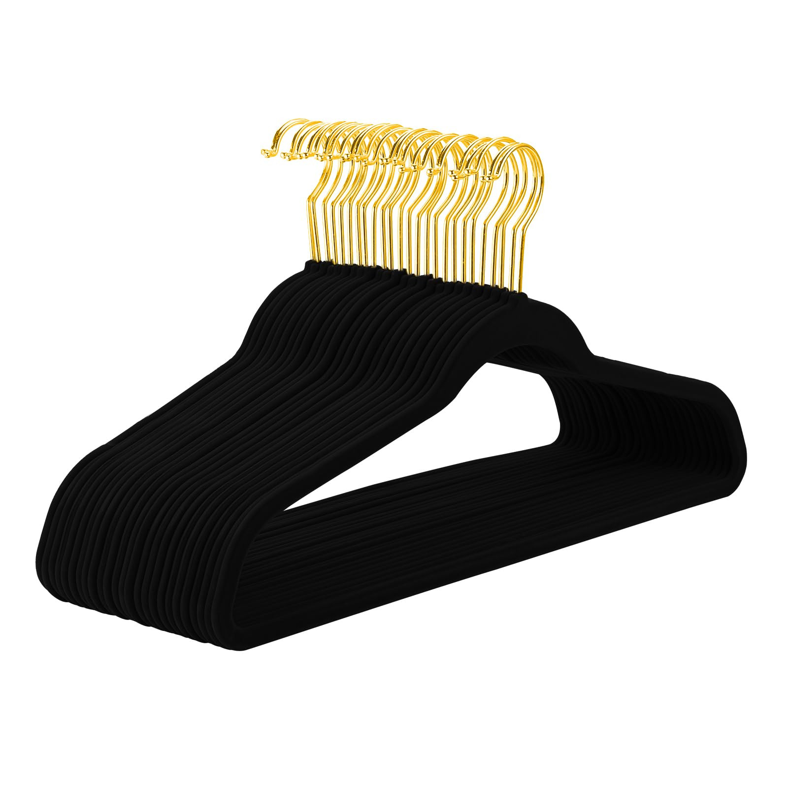 MIZGI Black Velvet Hangers 60 Pack,Premium Gold Clothes Hangers Non-Slip Felt Hangers,Sturdy Blac... | Amazon (US)