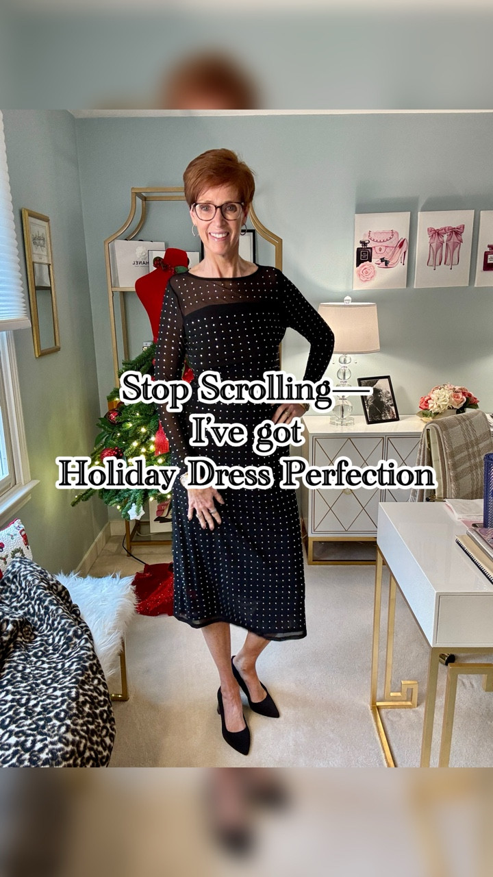 Holiday party season is here… and THIS is the black dress you’ll wear to everything. ✨🖤 #ad #macysstylecrew #macyspartner

Like, Follow & Comment LBD and I’ll send links right to your DM.

Midi length ✔️ Sheer fitted sleeves ✔️ All-over silver stud detailing ✔️ Tall-friendly ✔️ Over-40 approved ✔️

If you love timeless, classic, elevated holiday style that feels special without being fussy, this dress is absolutely stunning in person. It skims the body in the most flattering way, adds just the right amount of sparkle, and works for every event on your calendar—holiday dinners, festive nights out, concerts, office parties, NYE… all of it.

I linked this dress + more holiday options in my Macy’s Storefront (link in bio!).

And if you love this kind of classic, everyday style for women 40+, make sure you’re subscribed to my Sunday newsletter—I share weekly style edits, new finds, and tall-friendly favorites.

📌 Save this reel for holiday outfit planning 💬 Tell me below: Are you team sparkly or team classic black for holiday events? 📲 Share this with a friend who always asks, “What do I wear?” 🔔 Follow @atalldrinkofstyle for tall-friendly, over-40 style inspiration

#Over40Style #HolidayOutfits2025  #TimelessStyle  #MacysStyleCrew

#LTKSaleAlert #LTKTall #LTKOver40