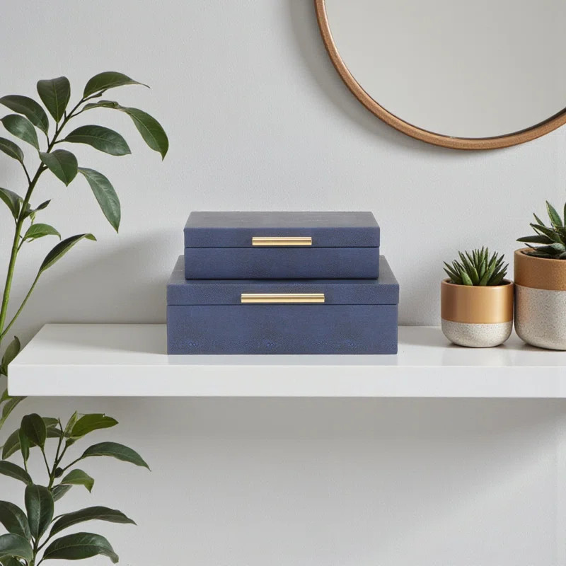 RebekaSet of 2 Rectangular Nesting Decorative Storage Boxes, Modern Embossed Finish - Navy Blue F... | Wayfair North America