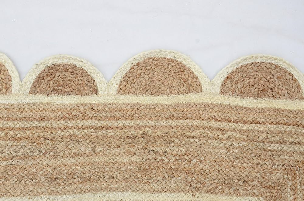 Weaving Village Scalloped Natural Jute Area Rug, Natural Base Off White Trim, 8x10 | Amazon (US)