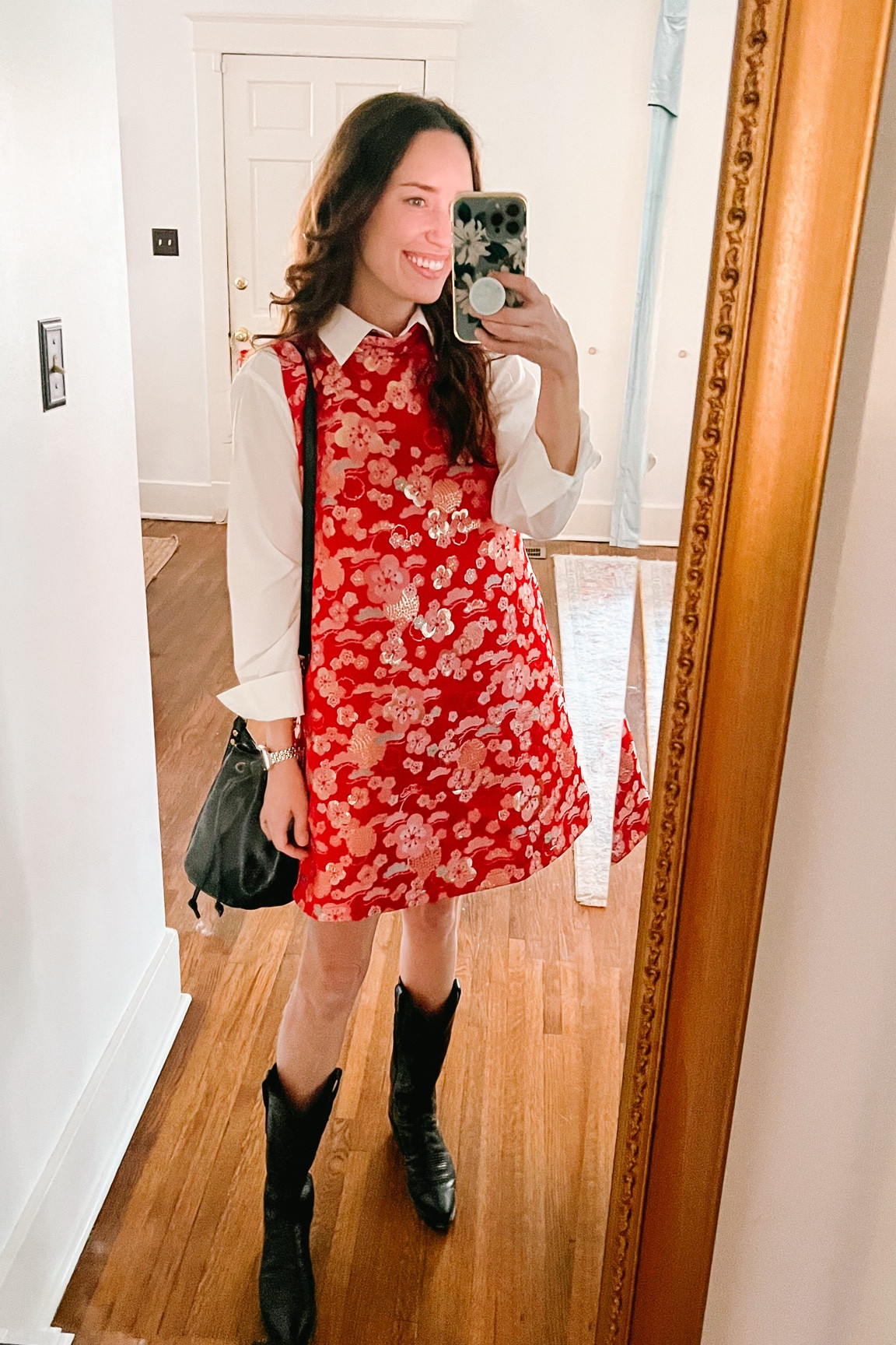 Holiday party outfit❤️

buru chinoiserie mod mini dress, black lucchese cowboy boots, red party dress, white button down, hobo bucket bags

#LTKSeasonal #LTKshoecrush #LTKHoliday