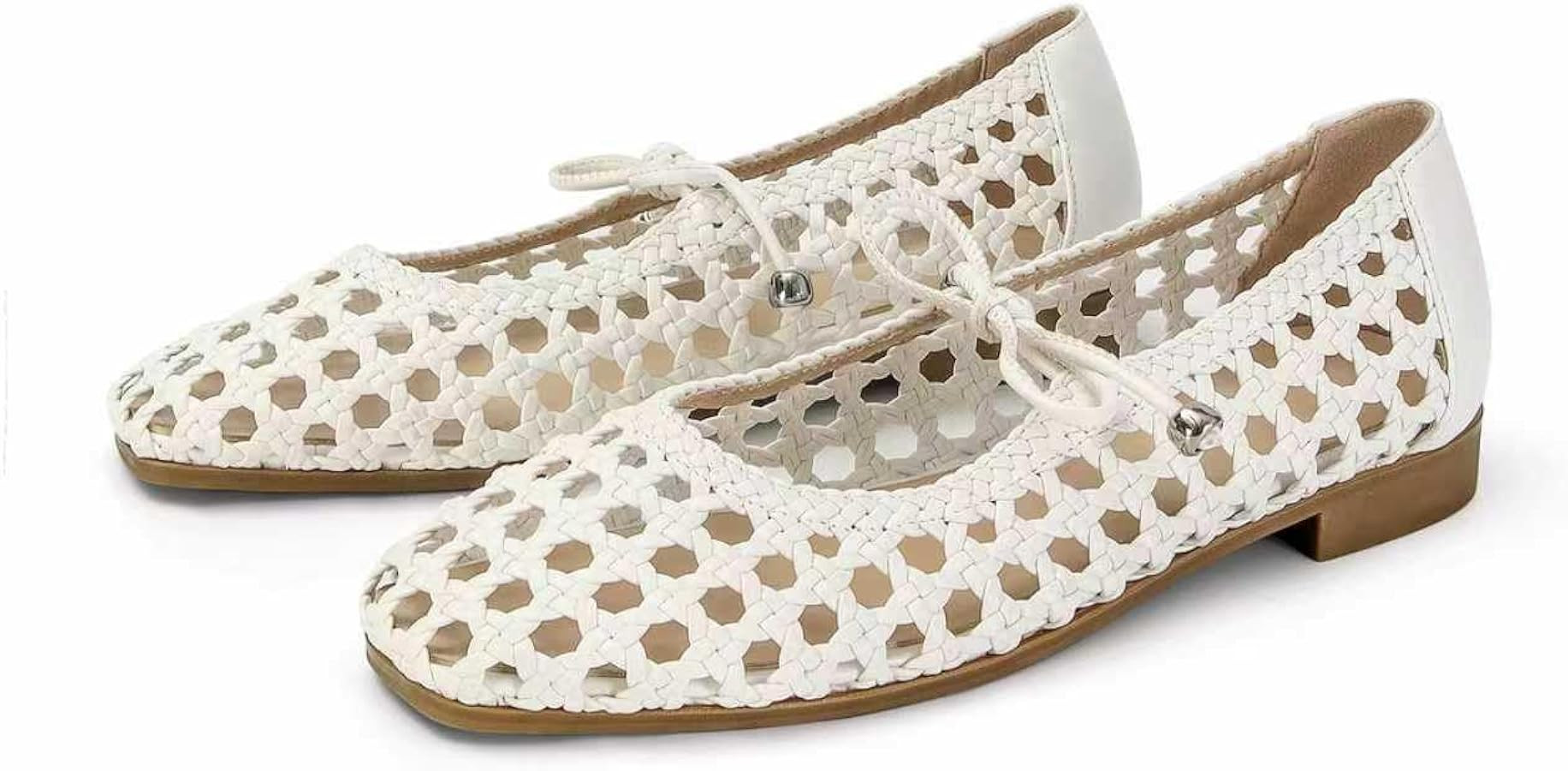 SOVANYOU Womens Ballet Flats Mesh Mary Janes Woven Flats Square Toe Strap Ballerina Flat Comforta... | Amazon (US)