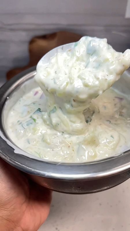 cucumber and onion raita (yogurt) 
perfect side dish to pulao or biryani 