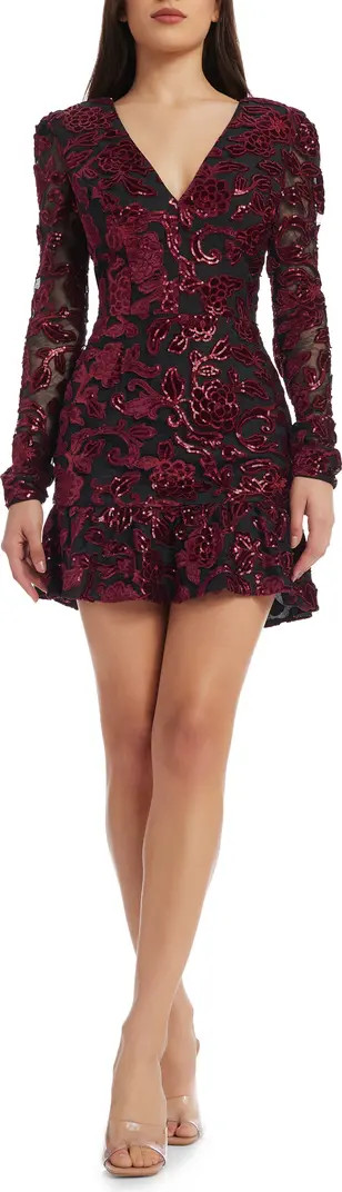 Kelsey Sequin Floral Long Sleeve Minidress | Nordstrom