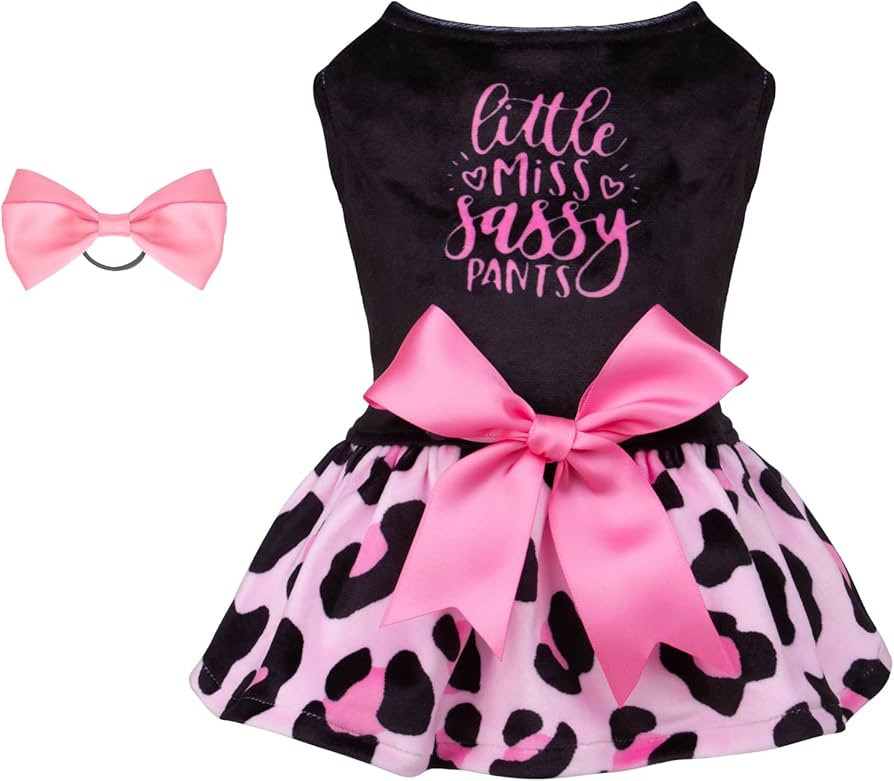 CuteBone Little Miss Sassy Pants Dog Leopard Print Dress Velvet for Small Dogs Girl Puppy Dresses... | Amazon (US)
