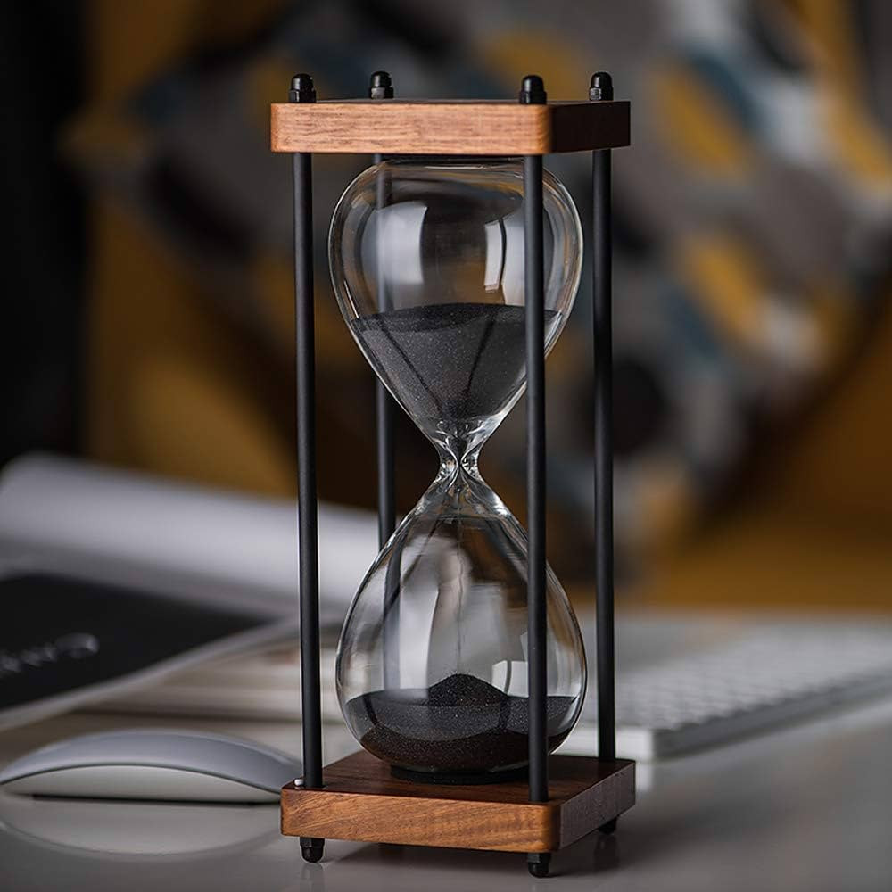 Large Hourglass Timer 60 Minute, Decorative Wooden Sandglass, Black | Amazon (US)