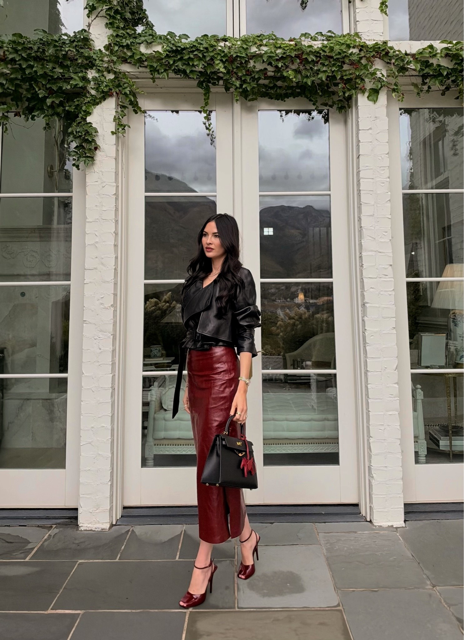 Wearing XS in jacket and skirt 🖤