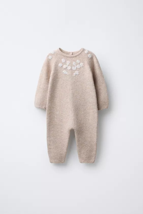 EMBROIDERED FLORAL KNIT JUMPSUIT | Zara US