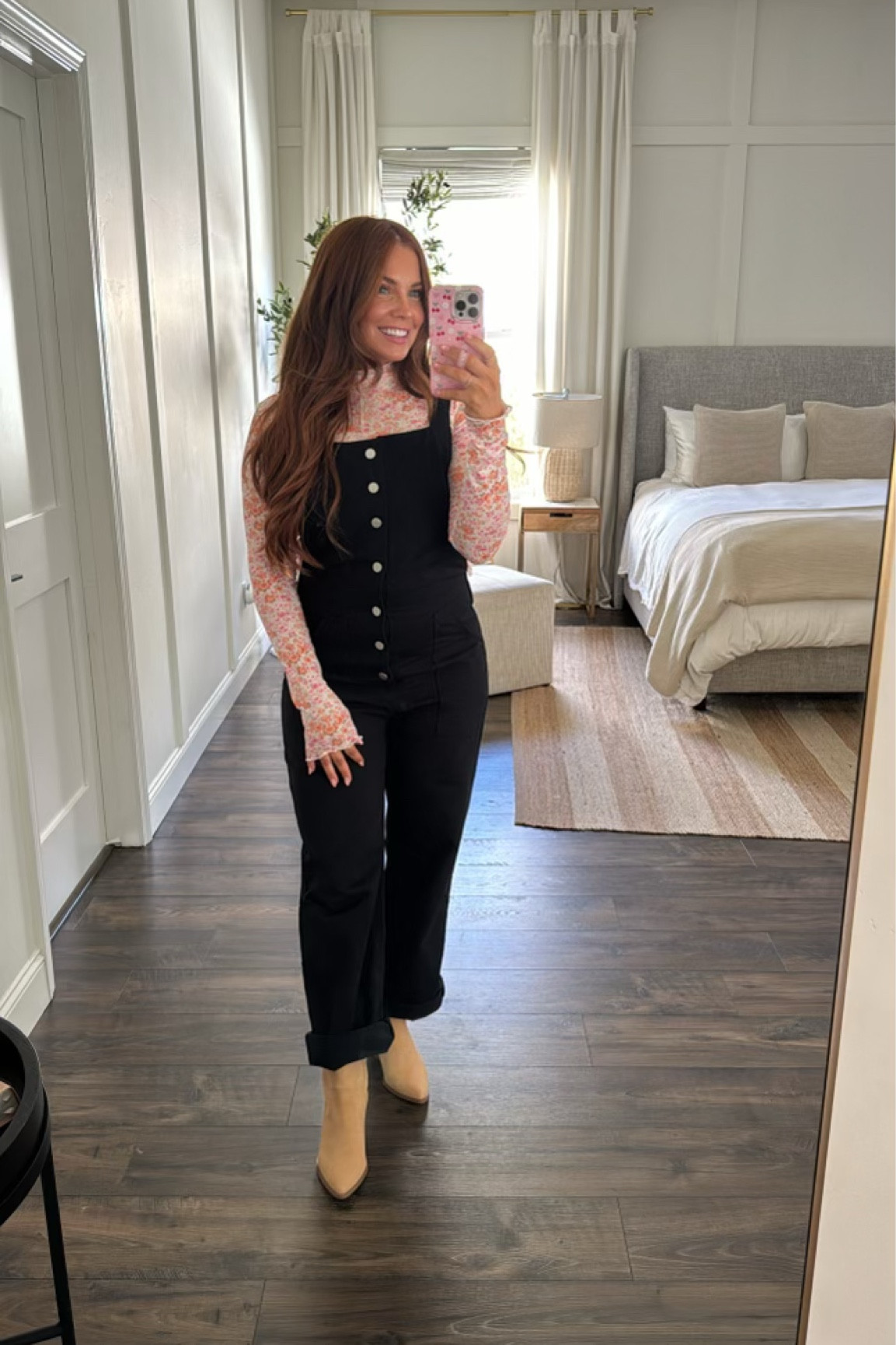 Love these overalls! They’re so cute and comfy and the buttons are even functional! I cuffed the pant leg but if you’re taller you could wear them without the cuff! 

Perfect paired with this cute floral top. It’s sheer but it’s lined! 

My code BRITTH20 will save you 20% off both! 

#LTKSeasonal #LTKFindsUnder50 #LTKStyleTip
