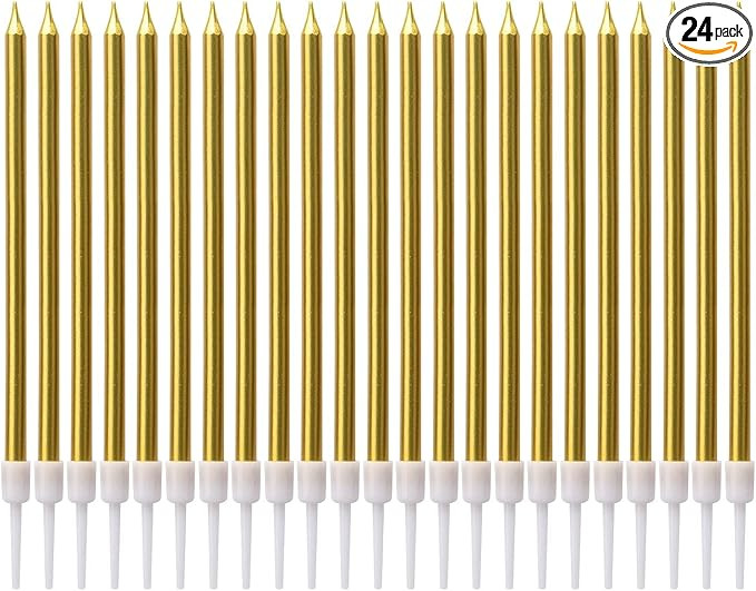 LUTER Metallic Birthday Candles in Holders Tall Birthday Cake Candles Long Thin Cupcake Candles f... | Amazon (US)
