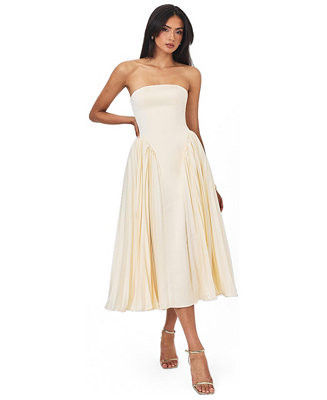 Women's Marnie Strapless Pleated Satin Midi Dress | Macy's