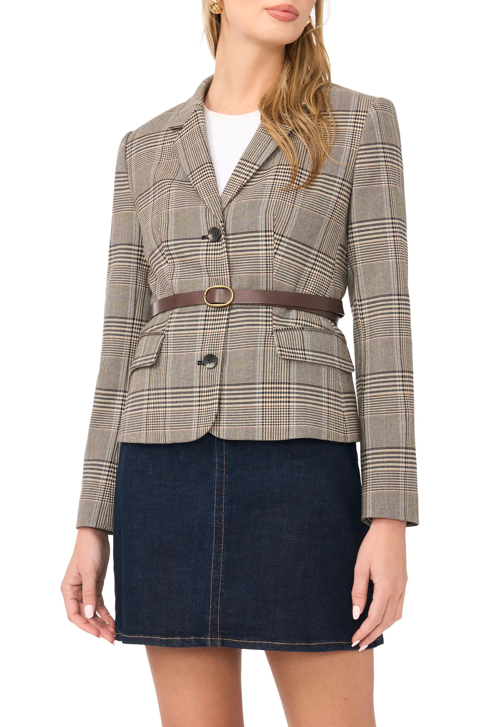Belted Mixed Check Blazer (Women) | Nordstrom | Nordstrom
