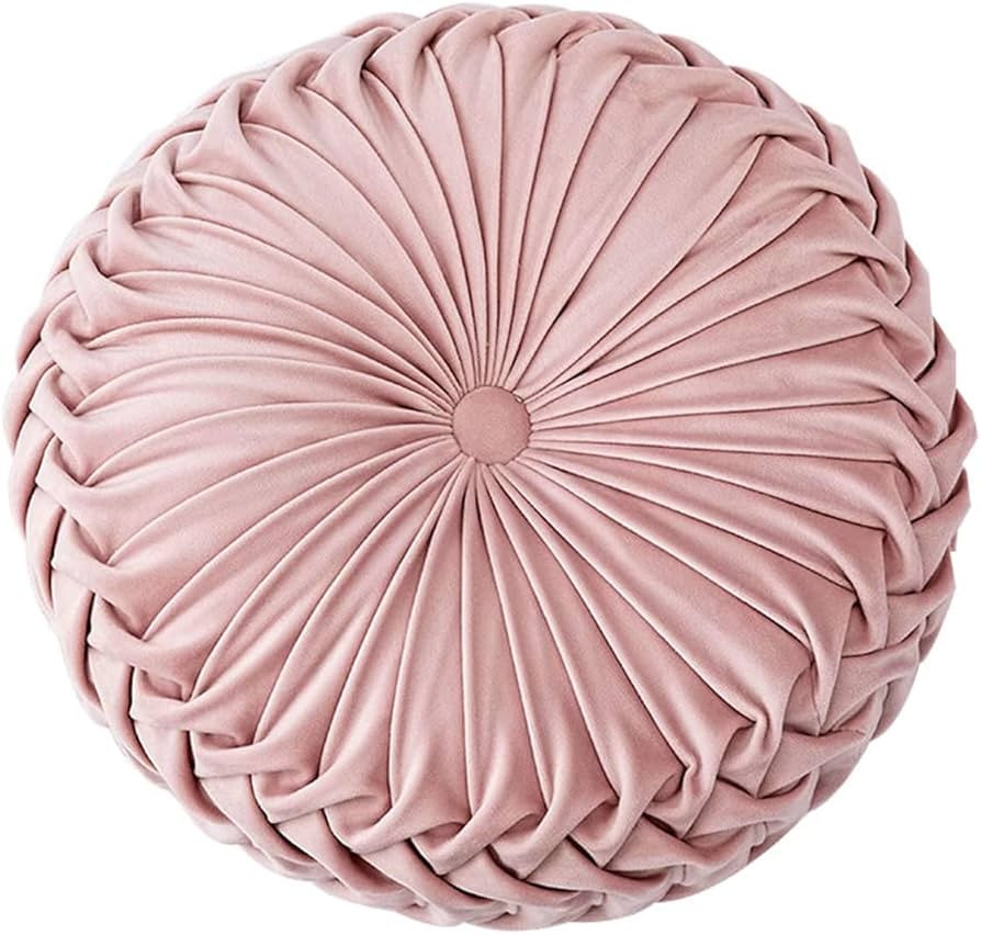 HLOVME Round Velvet Pillow for Couch Small Handmade Decorative Throw Pillow for Bed Bedroom 13.7... | Amazon (US)