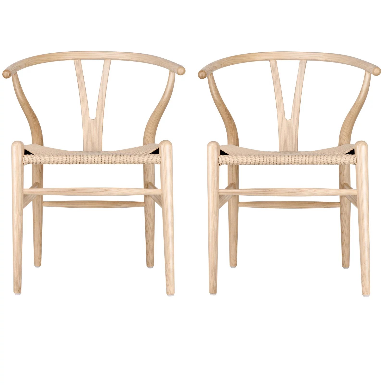 Tomile Woven Dining Chair Ash Wood Wishbone Chair, set of 2 Natural - Walmart.com | Walmart (US)