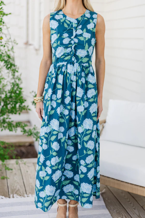 All Together Now Navy Blue Floral Midi Dress | The Mint Julep Boutique