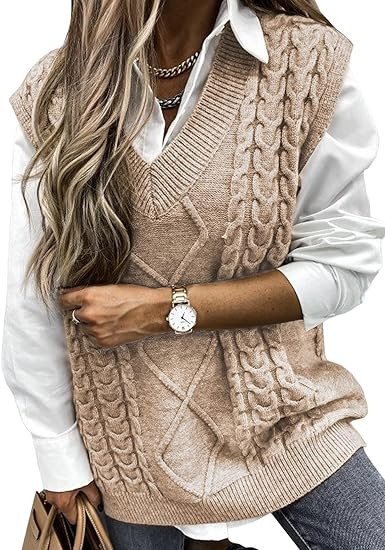 EVALESS Oversized Sweater Vest for Women V Neck Sleeveless Solid Color Loose Pullover Sweater | Amazon (US)