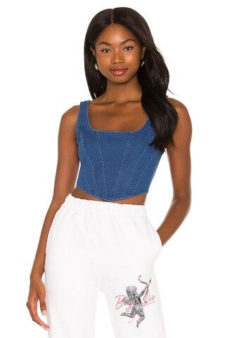 superdown Mika Denim Corset in Mid Blue Wash from Revolve.com | Revolve Clothing (Global)