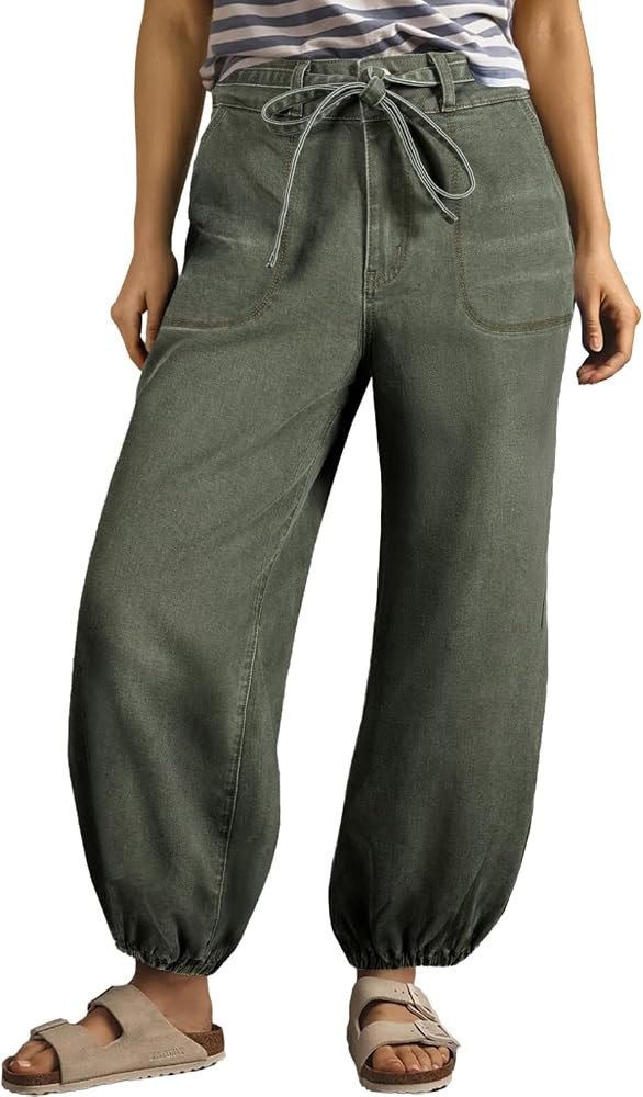Sidefeel Women's Wide Leg Jeans High Waisted Drawstring Baggy Stretchy Trendy Harem Loose Ankle D... | Amazon (US)
