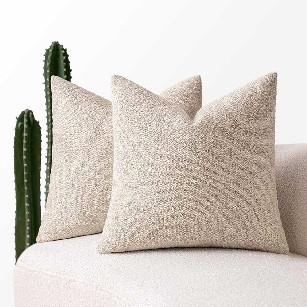 MIULEE 20x20 Inch Decorative Pillow Covers for Couch Bed Set of 2 Textured Boucle Neutral Throw P... | Amazon (US)