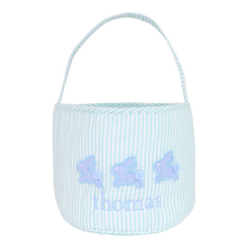 Mint Seersucker Bunny Easter Basket | Cecil and Lou